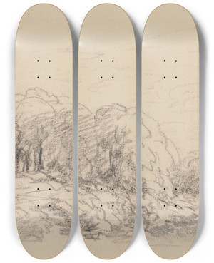 Triptych art skateboard deck of David Cox Landscape With Trees by David Cox (1783-1859)