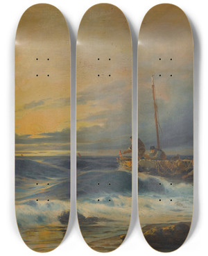 Triptych art skateboard deck of Vasilios Chatzis Landing Ashore by Vasilios Chatzis (1870-1915)