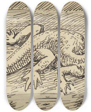Triptych art skateboard deck of Hans Thoma Eidechse by Hans Thoma (1839-1924)