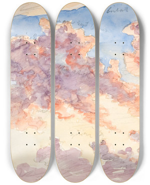 Triptych art skateboard deck of Martinus Rrbye Skystudie En Solnedgangshimmel by Martinus Rorbye (1803-1848)