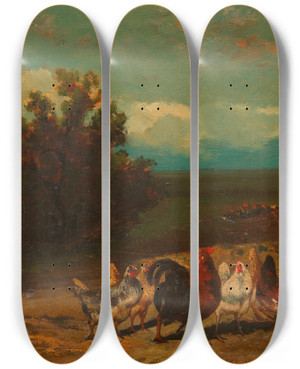 Triptych art skateboard deck of Hans Canon Hhnerhof by Hans Canon (1829-1885)