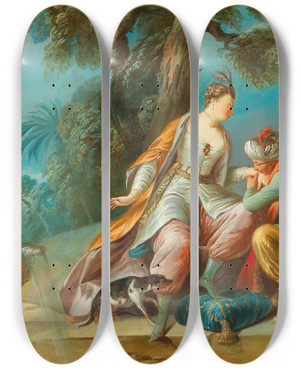 Triptych art skateboard deck of Francesco Zugno The Amorous Sultan by Francesco Zugno (1709-1787)