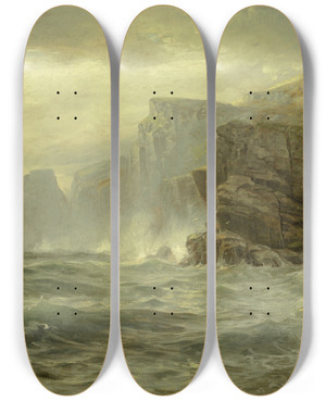 Triptych art skateboard deck of William Trost Richards Rock Bound Coast by William Trost Richards (1833-1905)