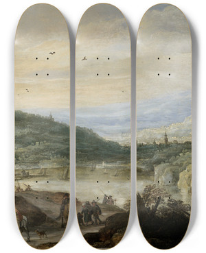 Triptych art skateboard deck of Joos De Momper Landscape by Joos de Momper (1564-1634)