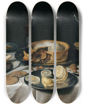 Triptych art skateboard deck of Pieter Claesz Still Life_2 by Pieter Claesz (1596-1660)