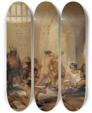 Triptych art skateboard deck of Francisco De Goya Madhouse by Francisco de Goya (1746-1828)