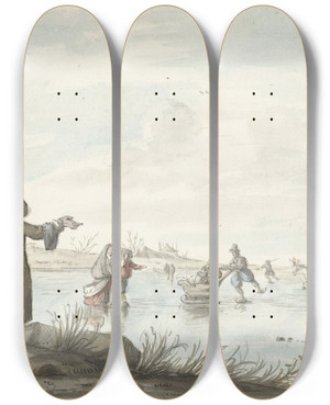 Triptych art skateboard deck of Gerrit Grasdorp Wintergezicht_1 by Gerrit Grasdorp (1659-1716)