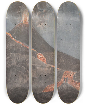 Triptych art skateboard deck of Isaac Weld Vesuvius In Eruption_4 by Isaac Weld (1774-1856)