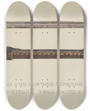 Triptych art skateboard deck of American 20Th Century Cutlass And Leather Scabbard by American 20Th Century