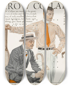 Triptych art skateboard deck of Jc Leyendecker Arrow Collars Shirts Saturday Evening Post by J.C. Leyendecker (1874-1951)