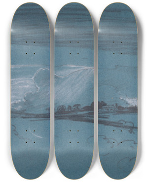 Triptych art skateboard deck of Cornelius Varley Landscape Composition by Cornelius Varley (1781-1873)