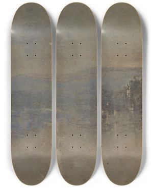Triptych art skateboard deck of David Cox Moonlight Landscape by David Cox (1783-1859)