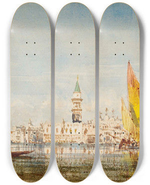 Triptych art skateboard deck of Flix Ziem Venise_1 by Felix Ziem (1821-1911)