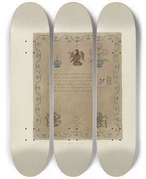 Triptych art skateboard deck of Clyde L Cheney Sampler by Clyde L Cheney
