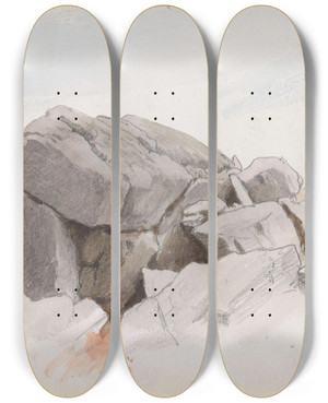 Triptych art skateboard deck of Hans Gude Dolwydellan Valley by Hans Gude (1825-1903)