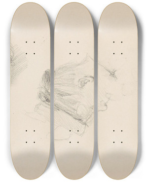 Triptych art skateboard deck of Signe Scheel Kvinneportrett Profil_2 by Signe Scheel (1860-1942)