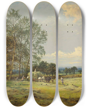 Triptych art skateboard deck of Benjamin Williams Leader Haymakers by Benjamin Williams Leader (1831-1923)