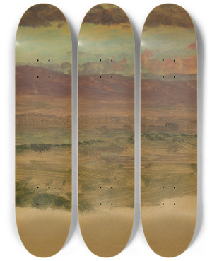 Triptych art skateboard deck of Frederic Edwin Church Hudson Valley Landscape by Frederic Edwin Church (1826-1900)