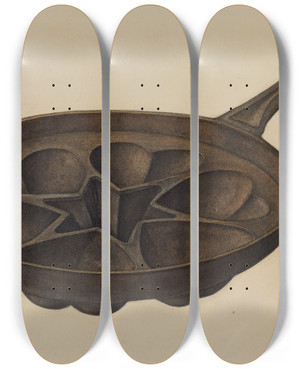 Triptych art skateboard deck of Nicholas Acampora Muffin Pan by Nicholas Acampora
