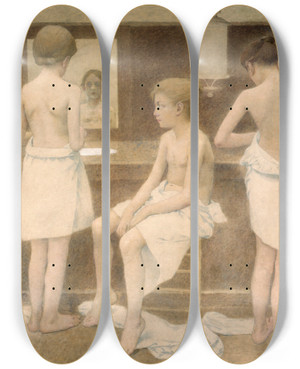 Triptych art skateboard deck of Fernand Pelez Les Petites Figurantes by Fernand Pelez (1843-1913)