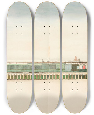 Triptych art skateboard deck of Francisco Fierro City Square by Francisco Fierro (1807-1879)