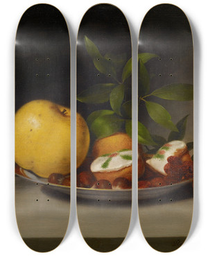 Triptych art skateboard deck of Raphaelle Peale Still Life With Fruit Cakes And Wine by Raphaelle Peale (1774-1825)