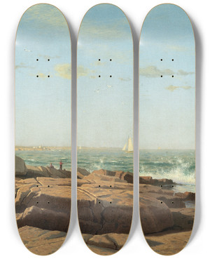 Triptych art skateboard deck of William Stanley Haseltine Narragansett Bay by William Stanley Haseltine (1835-1900)
