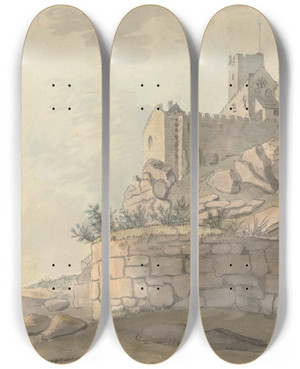 Triptych art skateboard deck of Capt Francis Grose Chapel Of St Michaels Mount by Capt Francis Grose (1731-1791)