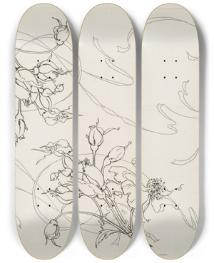 Triptych art skateboard deck of Flix Bracquemond Dcor De La Soupire Ovale Sans Titre by Felix Bracquemond (1833-1914)