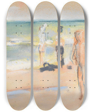 Triptych art skateboard deck of Max Liebermann Badende Am Strand_1 by Max Liebermann (1847-1935)