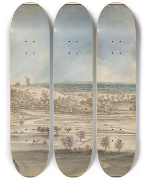 Triptych art skateboard deck of Lucas Van Uden Uitgestrekt Landschap by Lucas Van Uden (1595-1672)