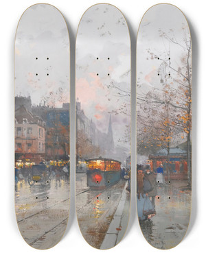 Triptych art skateboard deck of Eugne Galienlaloue Porte De Chatillon by Eugene Galien Laloue (1854-1941)