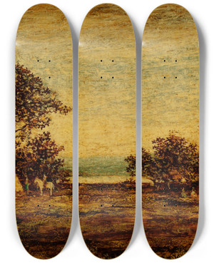Triptych art skateboard deck of Ralph Albert Blakelock Indian Encampment by Ralph Albert Blakelock (1847-1919)