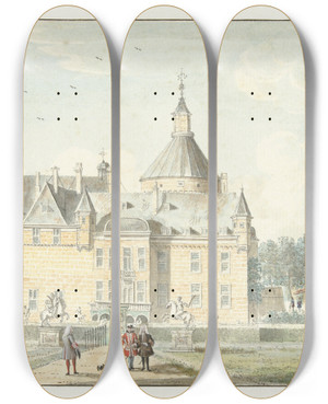 Triptych art skateboard deck of Jan De Beijer Het Kasteel Te Anholtz by Jan de Beijer (1703-1780)