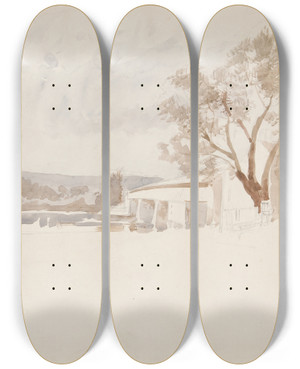 Triptych art skateboard deck of Edwin Austin Abbey Architecturalstudy Iv by Edwin Austin Abbey (1852-1911)