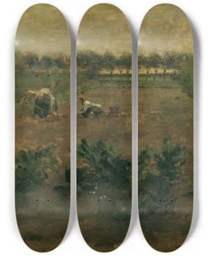 Triptych art skateboard deck of Eugen Jettel Feldarbeit by Eugen Jettel (1845-1901)