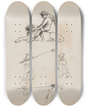 Triptych art skateboard deck of Marius Bauer Studieblad Onder Andere Met Karikaturen_2 by Marius Bauer (1867-1932)