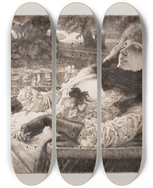 Triptych art skateboard deck of James Tissot Soire Dt by James Tissot (1836-1902)