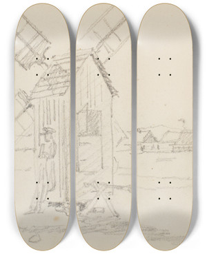 Triptych art skateboard deck of Martinus Rrbye Landskab Med Mlle by Martinus Rorbye (1803-1848)