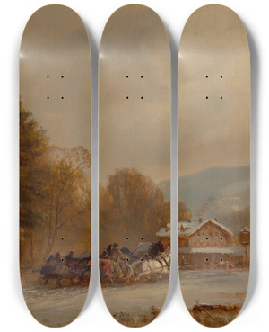 Triptych art skateboard deck of James Brade Sword The Winter Race by James Brade Sword (1839-1915)