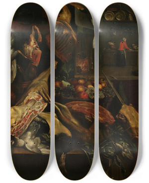 Triptych art skateboard deck of Frans Snijders Kitchen Interior by Frans Snyders