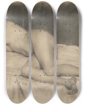 Triptych art skateboard deck of Jozef Hanula Lying Female Nude by Jozef Hanula (1863-1944)