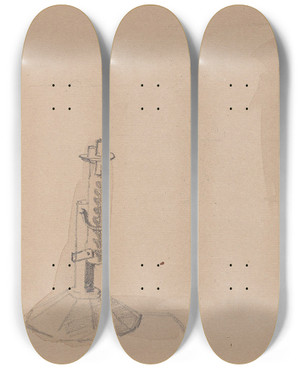Triptych art skateboard deck of Adolph Tidemand Candlesticks by Adolph Tidemand (1814-1876)