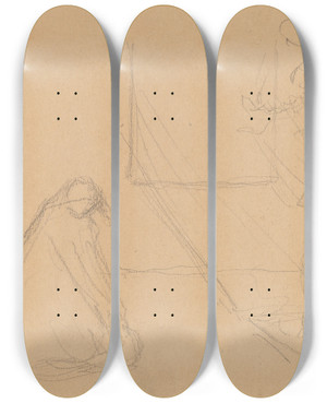 Triptych art skateboard deck of Charles Sprague Pearce Study Of Figures by Charles Sprague Pearce (1851-1914)