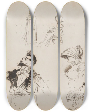 Triptych art skateboard deck of Marius Bauer Figuurstudies by Marius Bauer (1867-1932)