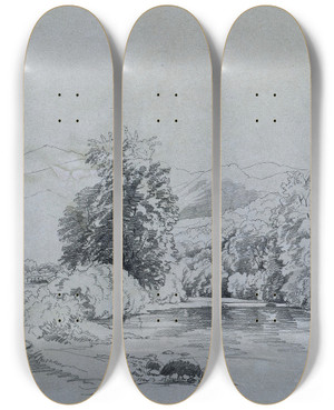 Triptych art skateboard deck of David Johnson Bouquet River by David Johnson (1827-1908)
