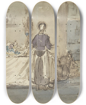 Triptych art skateboard deck of Charles Rochussen Keukeninterieur by Charles Rochussen (1814-1894)