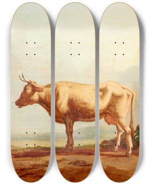 Triptych art skateboard deck of Jacob Van Strij Cows At Pasture by Jacob Van Strij (1756-1815)