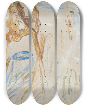 Triptych art skateboard deck of Edvard Munch Rugged Trunks In Snow_2 by Edvard Munch (1863-1944)