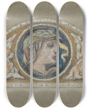 Triptych art skateboard deck of Elihu Vedder Study For Lunette With Femalehead_2 by Elihu Vedder (1836-1923)